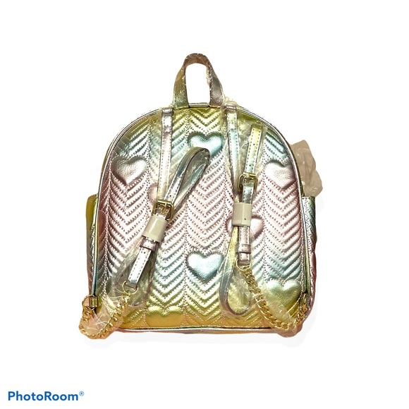 New Betsey Johnson Metallic Quilted Hearts Backpack - Picture 4 of 7